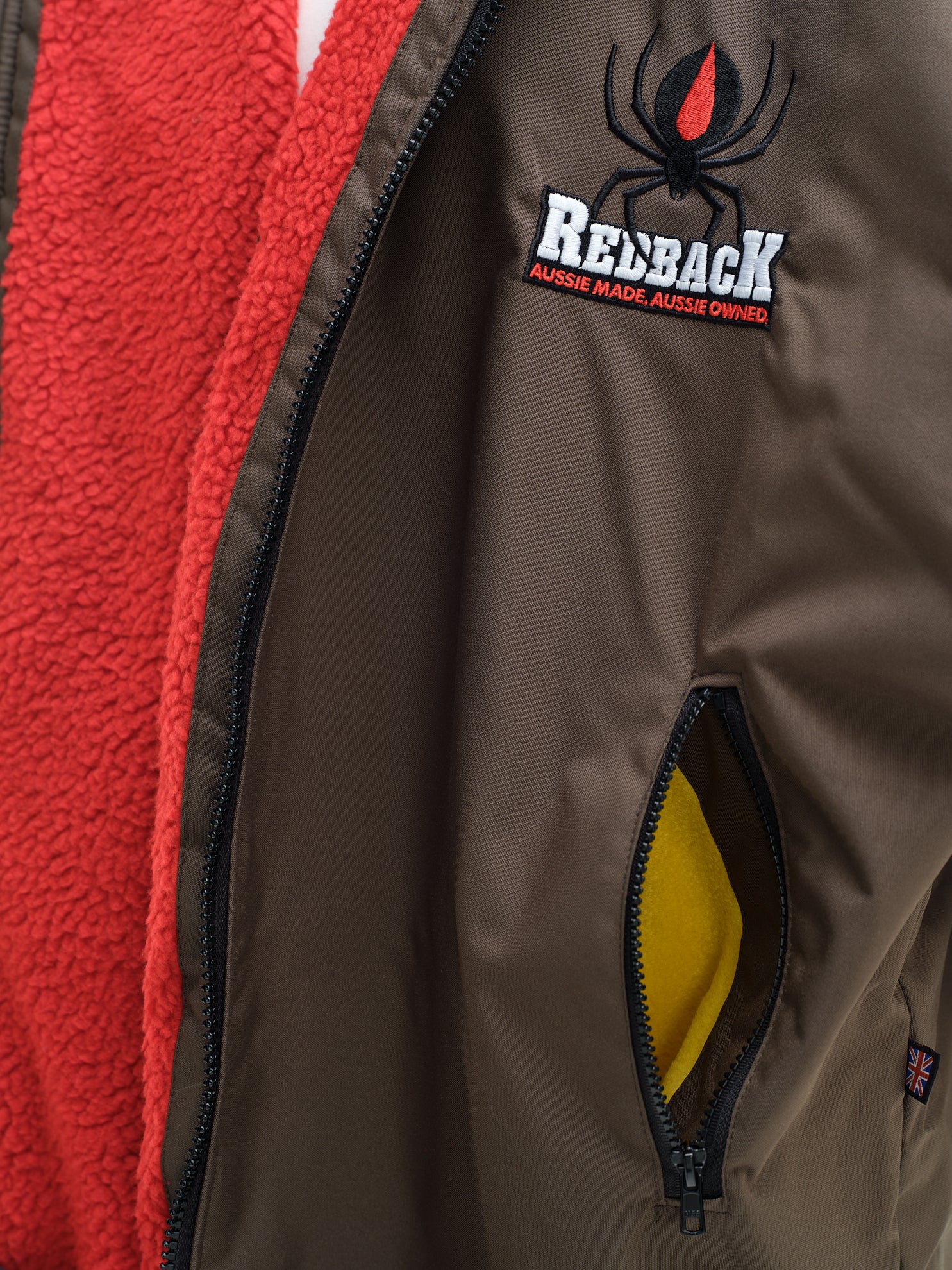 redback robe close up on external zip pocket