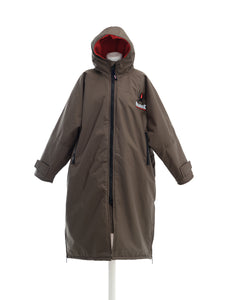 A durable, weather-resistant Redback Robe with a fleece-lined hood, full-length zipper, and Redback branding on the chest. Designed for warmth, comfort, and protection in all conditions.