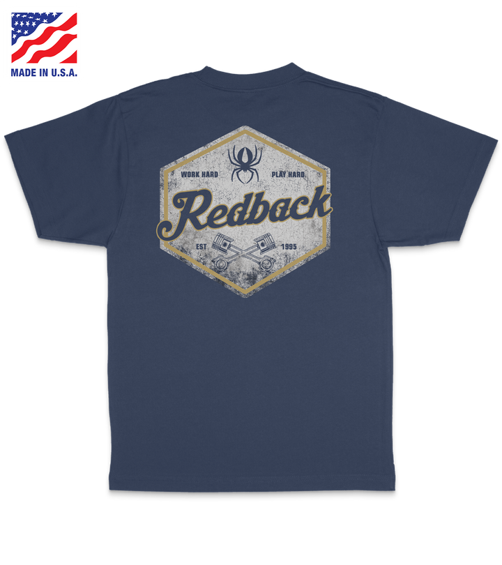 Redback Boots | Piston Hex T-Shirt Blue