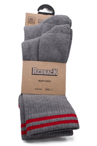 Redback Boot Socks in Grey with Red contrast stripe